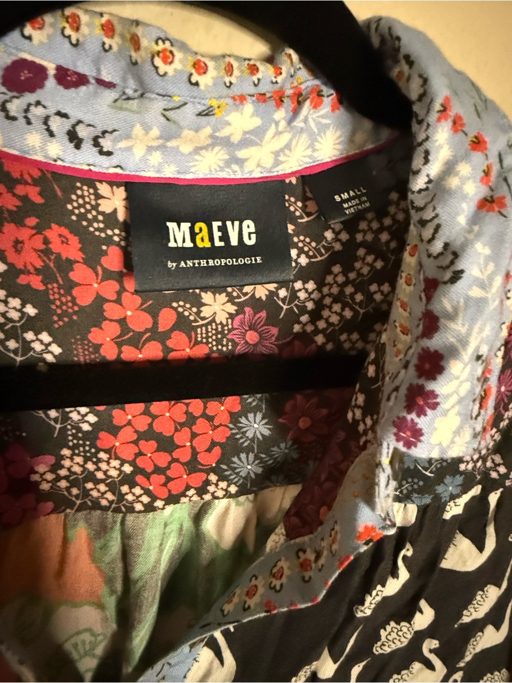 Anthropologie Maeve Paz Button Down Women Small Patchwork Mixed Print Boho - Picture 2 of 4